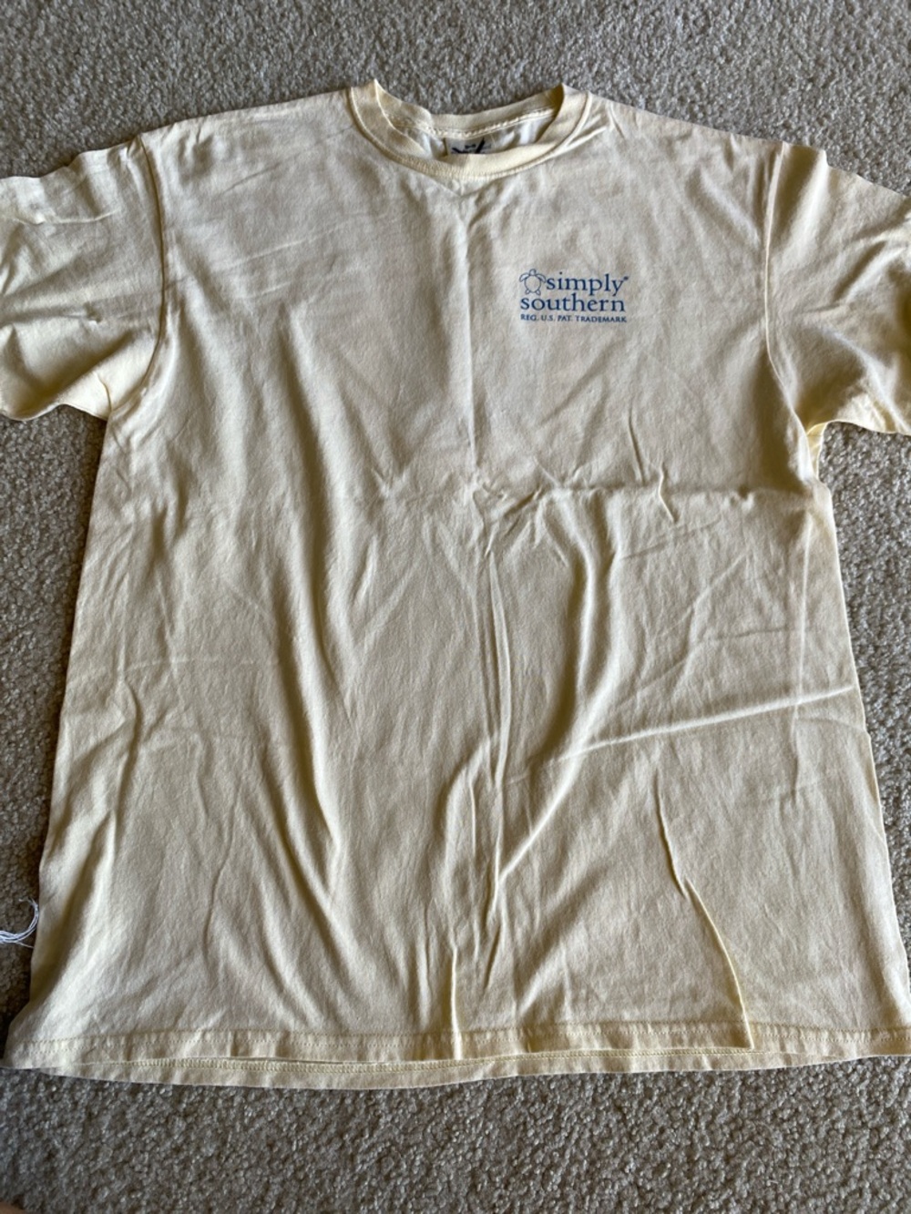 Simply Southern Short Sleeve T-Shirt in Light Yellow with Blue Logo